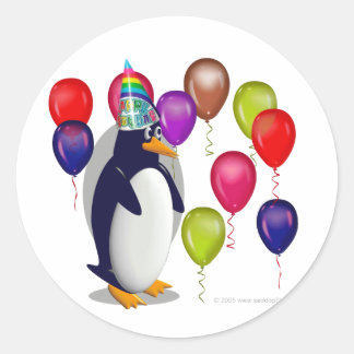 Sticker Rond Soirée d'anniversaire de Penguin