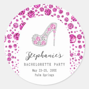 Sticker Rond Soirée de Bachelorette Glitz & Glam Diamants Roses