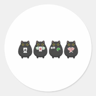 Sticker Rond Soirée de jeu de société drôle , Mahjong Black Cat