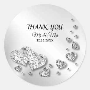 Sticker Rond Soirée de mariage Coeurs d'argent gris moderne élé