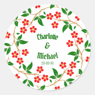 Sticker Rond Soirée de mariage florale de Wreath verte élégante