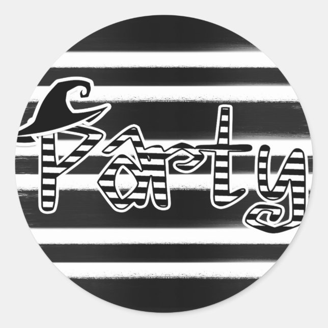Sticker Rond Soirée d'Halloween de sorcière en noir et blanc (Devant)