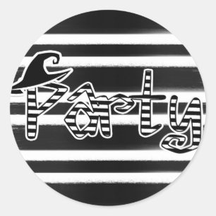 Sticker Rond Soirée d'Halloween sorcière noir et blanc