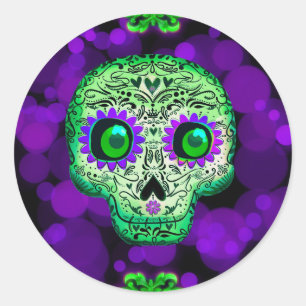 Sticker Rond Soirée d'Halloween verte et violette