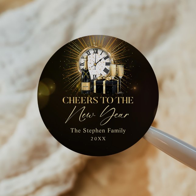 Sticker Rond Soirée du Nouvel An 2025 Champagne d'or (Créateur téléchargé)