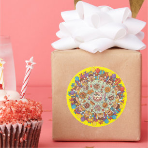 Sticker Rond Soirée Fée À Thème Jaune Pour Enfants