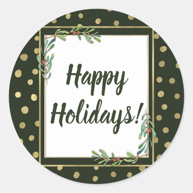 Sticker Rond Soirée Festive Green & Gold Snow Holiday (Devant)