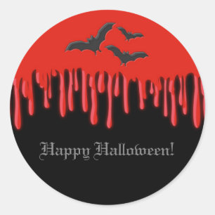 Sticker Rond Soirée Halloween Chauves-souris Gothiques & Sang R