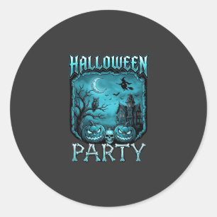 Sticker Rond Soirée Halloween Maison Hantée Citrouilles Crâne S