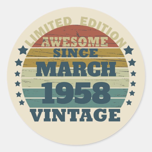 Sticker Rond Soirée personnalisée vintage de 65e anniversaire (Devant)