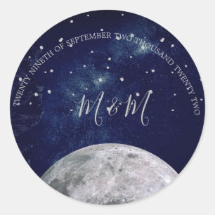 Sticker Rond Soirée Sky Moon Silver Stars Blue Mariage