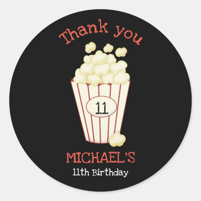 Sticker Rond Soirée Vidéo Nuit Anniversaire Fête Popcorn Simple (Devant)