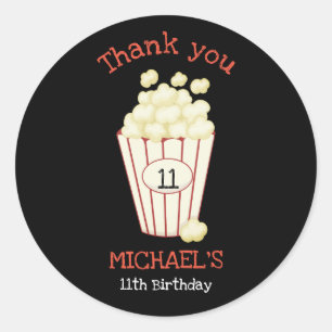 Sticker Rond Soirée Vidéo Nuit Anniversaire Fête Popcorn Simple