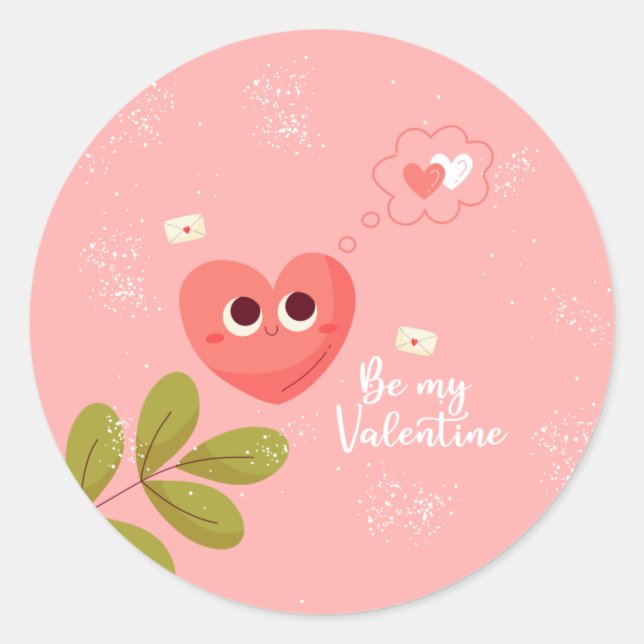 Sticker Rond Sois mon coeur rose Valentine (Devant)