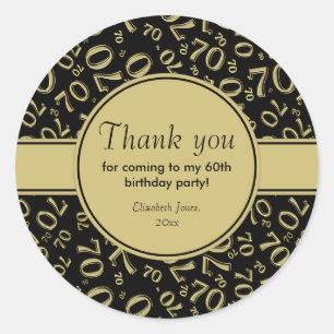 Sticker Rond Soixantième or/noir de motif de nombre