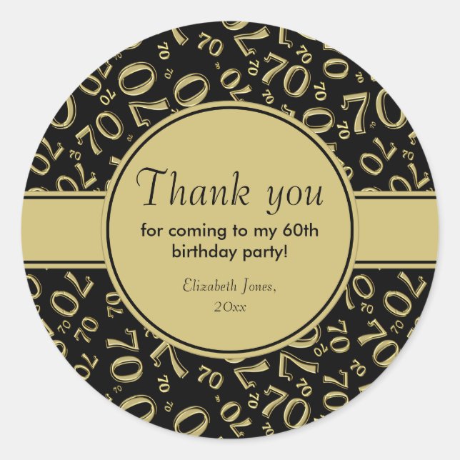 Sticker Rond Soixantième or/noir de motif de nombre (Devant)