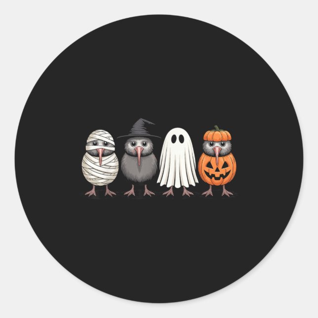 Sticker Rond Soky Ghost Kiwi Bird Pumpkin Halloween Skeleton  (Devant)