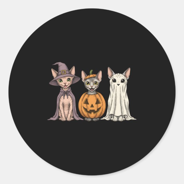 Sticker Rond Soky Ghost Sphynx Amoureux des chats Citrouille Ha (Devant)