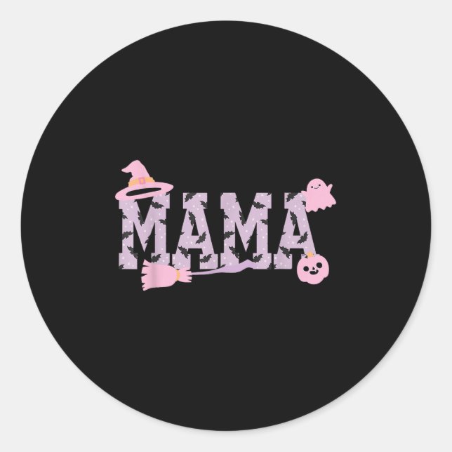 Sticker Rond Soky Halloween Mama Varsity Mom Pastel Nk Citrouil (Devant)