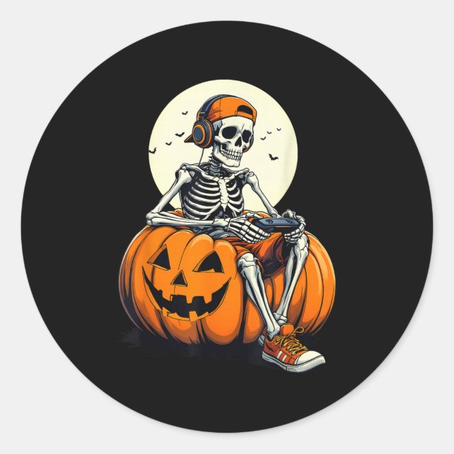 Sticker Rond Soky Pumpkin &amp; Skeleton Gamer Tee _ Boys &amp; (Devant)