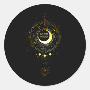 Sticker Rond Solaire Eclipse 2024 Boho Sun Moon Path Total Luna