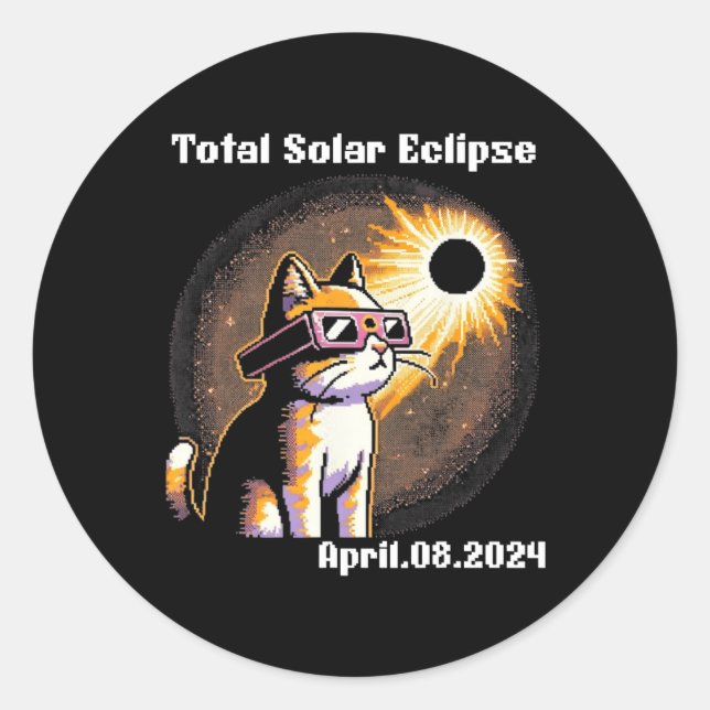Sticker Rond Solaire Eclipse Tee 2024 Chat portant Éclipse Sola (Devant)