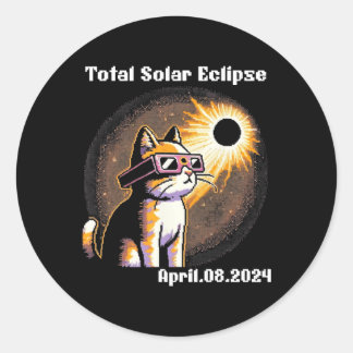 Sticker Rond Solaire Eclipse Tee 2024 Chat portant Éclipse Sola