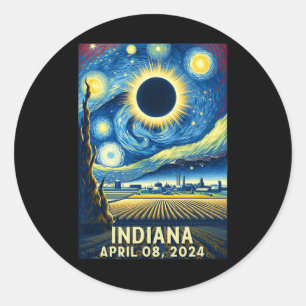 Sticker Rond Solar Eclipse 2024 Indiana Starry Night