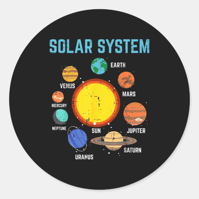 Sticker Rond Solar System Sun Planets Galaxy Astronomy Men Wome (Devant)