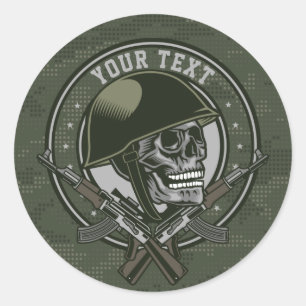 Sticker Rond Soldat de Camo militaire personnalisé : crâne et a