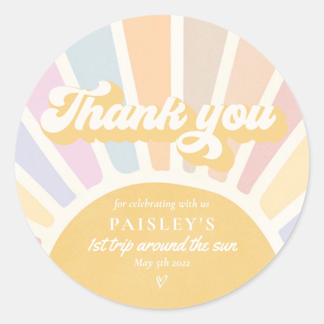 Sticker Rond Soleil Anniversaire Boho 1er Voyage Autour Du Sole (Devant)