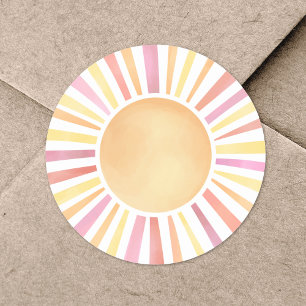 Sticker Rond Soleil Aquarelle Rose Soleil