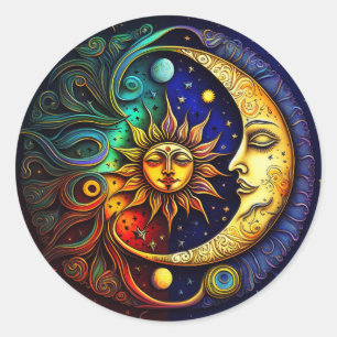 Sticker Rond Soleil céleste et lune