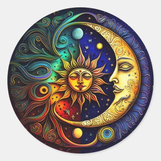 Sticker Rond Soleil céleste et lune (Devant)