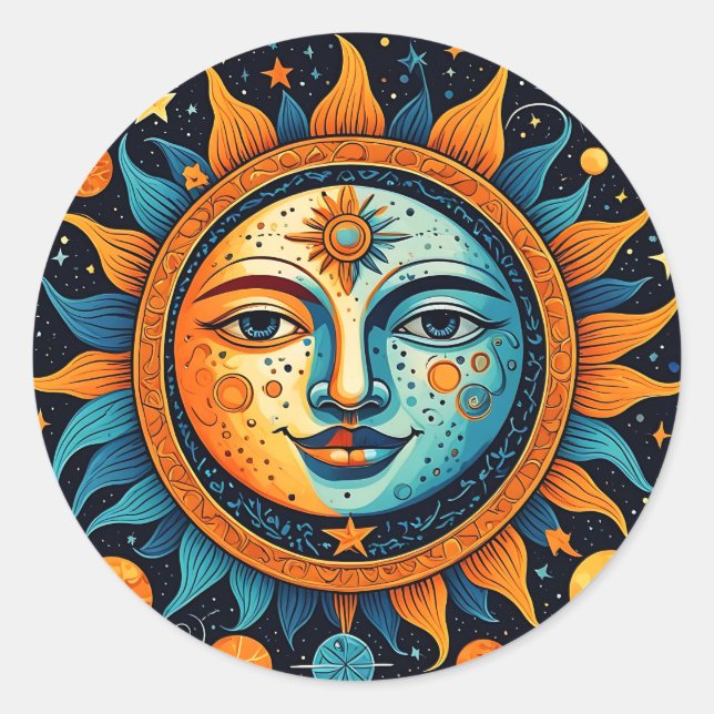 Sticker Rond Soleil Céleste Et Lune (Devant)