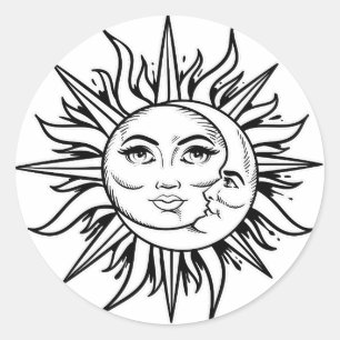 Sticker Rond Soleil céleste et lune