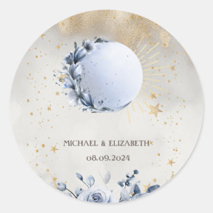 Sticker Rond Soleil céleste, Fleurs de lune bleue, Ciel nocturn