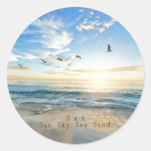 Sticker Rond Soleil, Ciel. Mer. Sable. Scène Plage