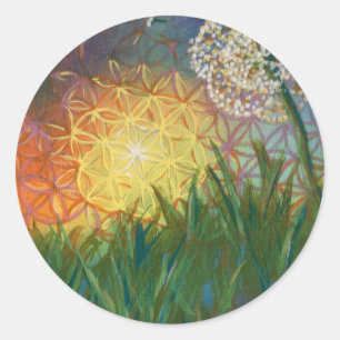 Sticker Rond Soleil Dandelion Géométrie Sacrée Paysage