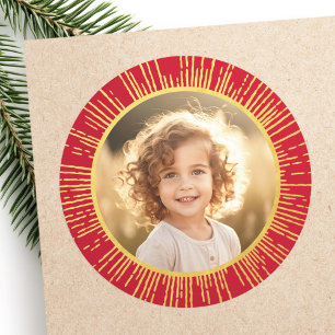 Sticker Rond Soleil dégradé doré photo Noel rouge