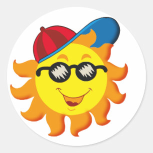 Sticker Rond Soleil d'été en Ballcap & Lunettes de soleil