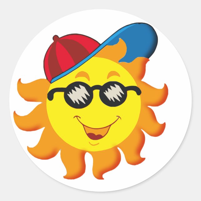 Sticker Rond Soleil d'été en Ballcap & Lunettes de soleil (Devant)