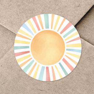 Sticker Rond Soleil Eau Colorée Aquarelle