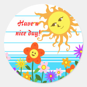 Sticker Rond Soleil et fleurs