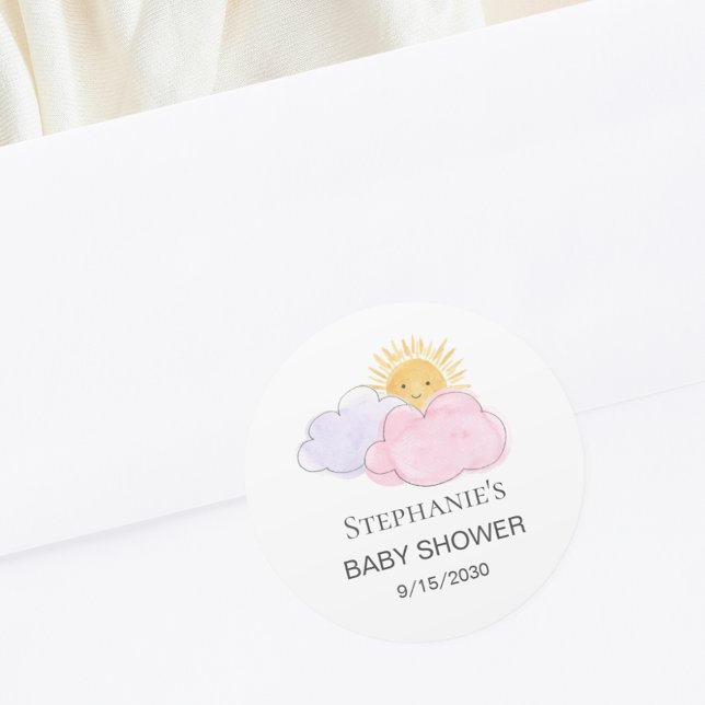 Sticker Rond Soleil et nuages Baby shower de fille (Créateur téléchargé)