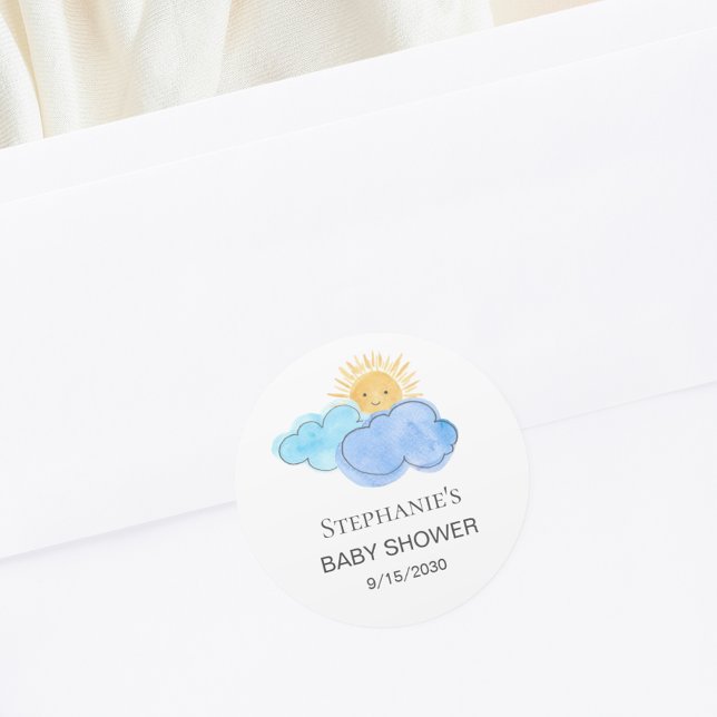 Sticker Rond Soleil et nuages Baby shower du garçon (Créateur téléchargé)