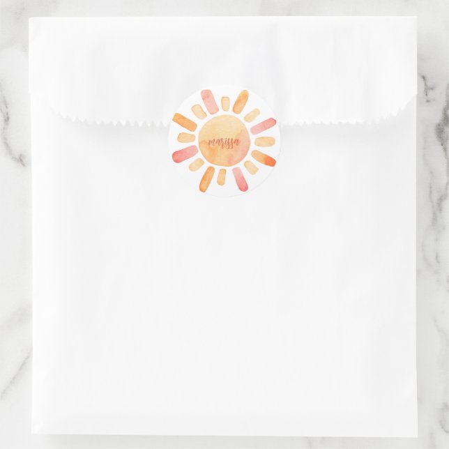 Sticker Rond Soleil Et Rayons Boho Personnalisés (Sac)