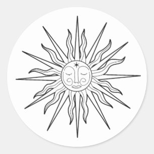 Sticker Rond Soleil noir et blanc Whimsical Anniversaire