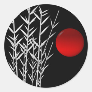 Sticker Rond Soleil rouge noir blanc zen