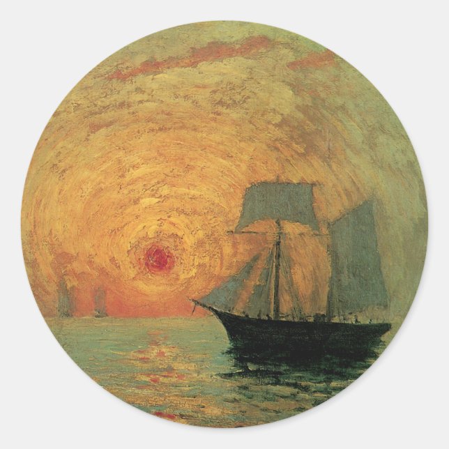 Sticker Rond Soleil rouge par Maxime Maufra, impressionnisme Vi (Devant)